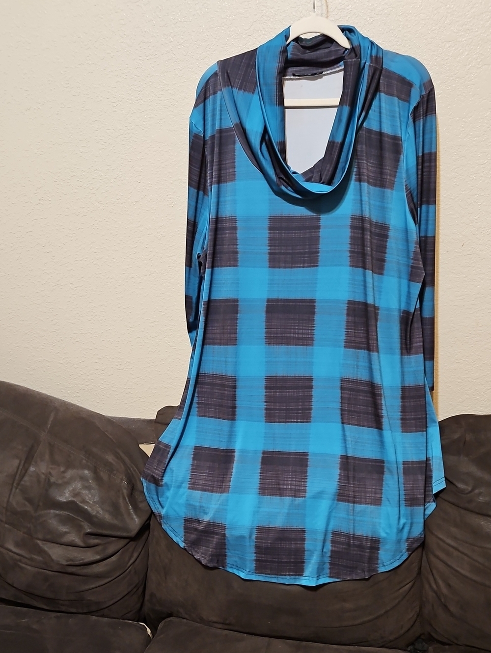 Lily Teal and Black Plaid Cowl-Neck Midi Dress
